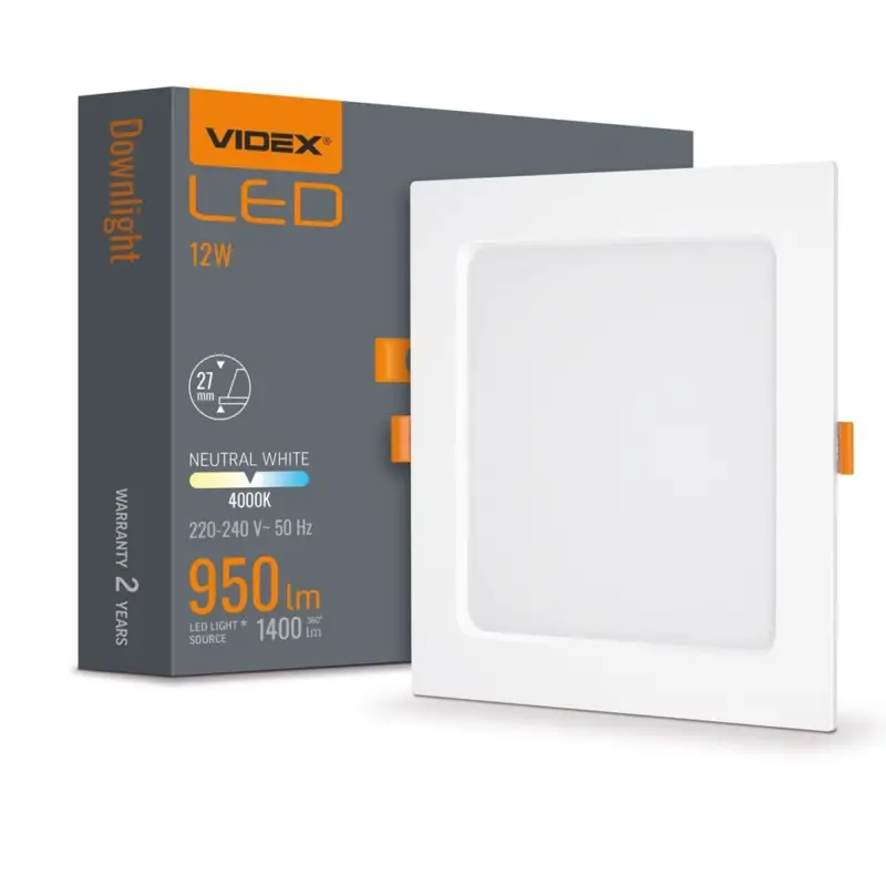 12W firkantet LED indbygningspanel, 4000K, 1400 lumen, 120° spredning, IP20, hvid kant - Toppris